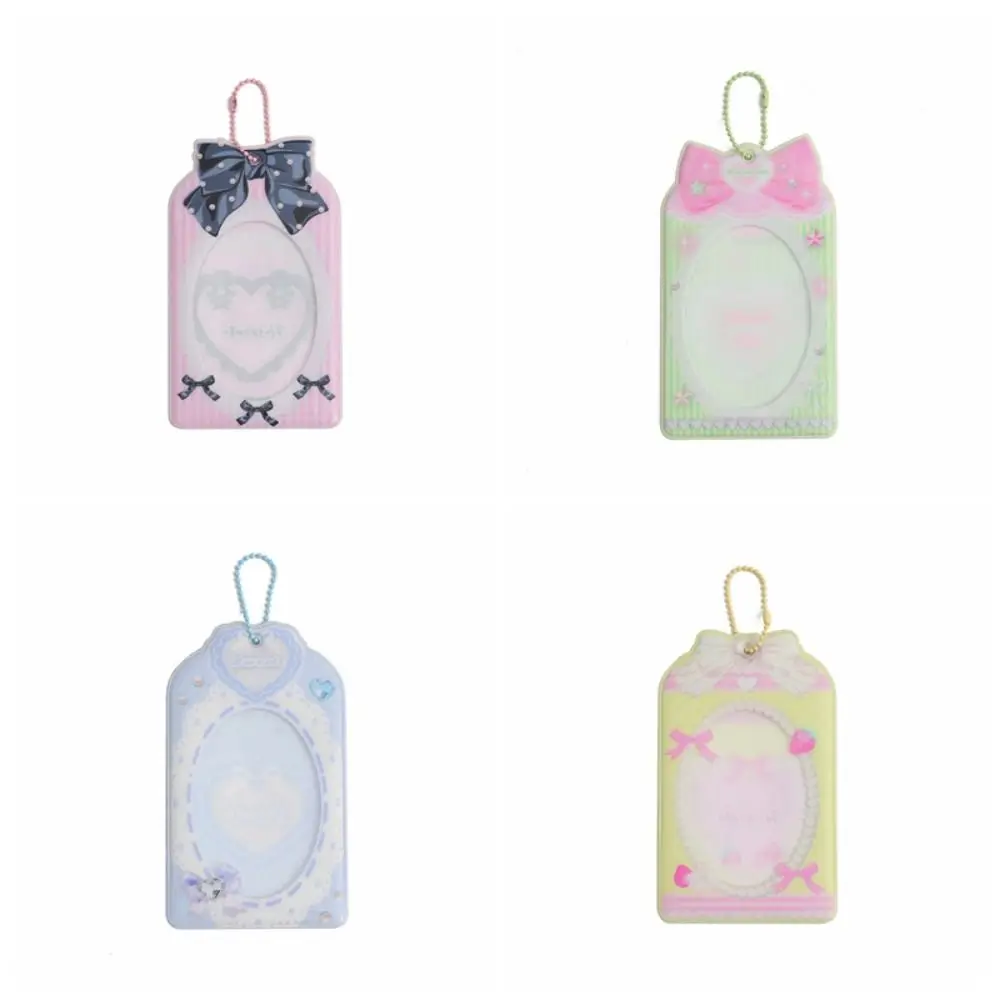 Porta-cartões de PVC Kawaii com gravata borboleta porta-cartões de desenho animado de 3 polegadas com chaveiro capa protetora para foto