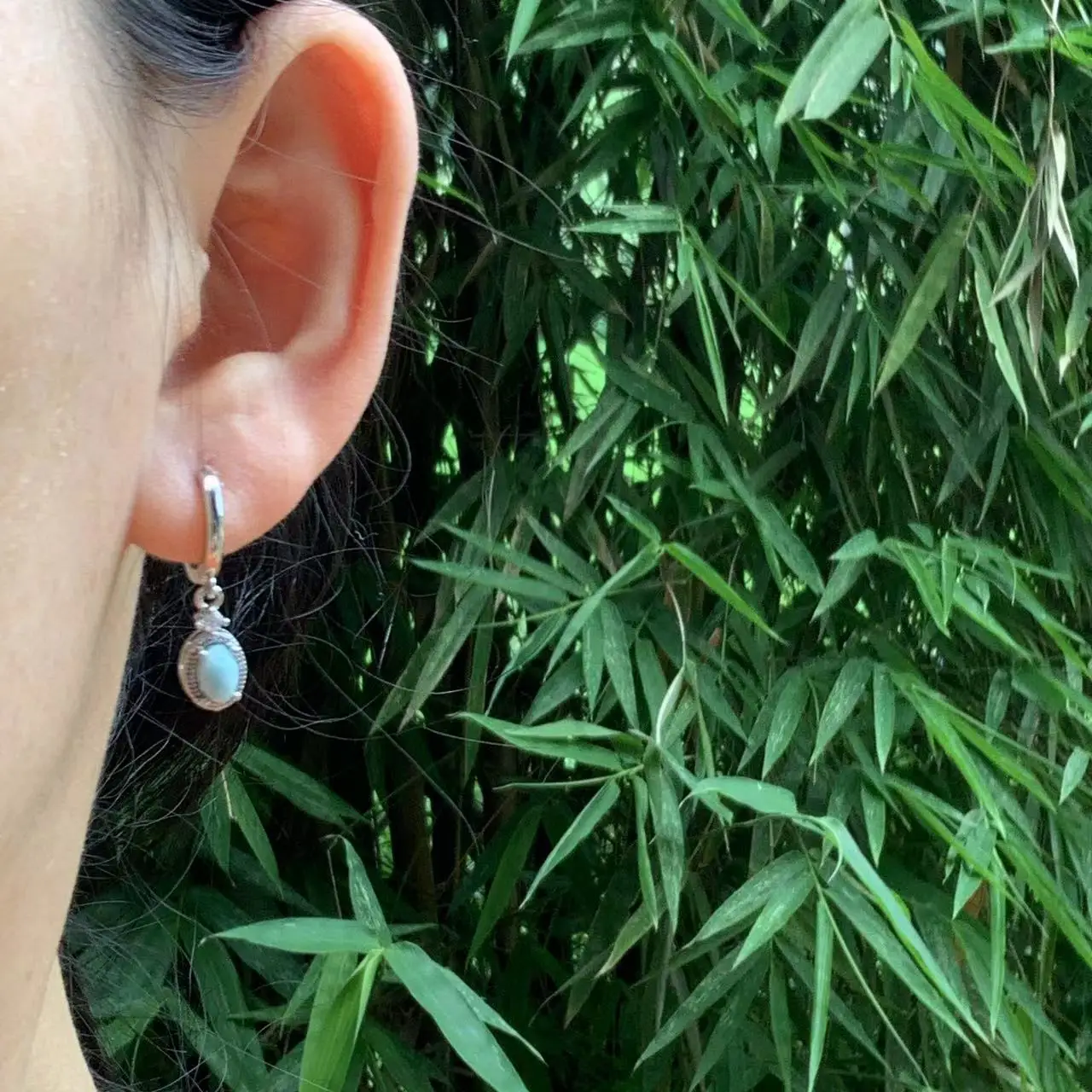 HEYYA-pendientes de aro de Larimar Natural para mujer, aretes chapados en plata 925, joyería fina Simple, piedra preciosa, estilo clásico