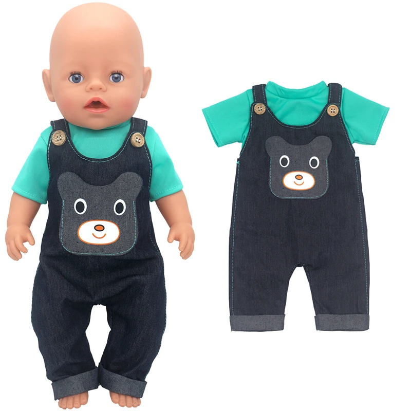 17 pollici Baby Doll Boy Outfit t-shirt verde tuta per 43cm 18 pollici vestiti per bambole pagliaccetti