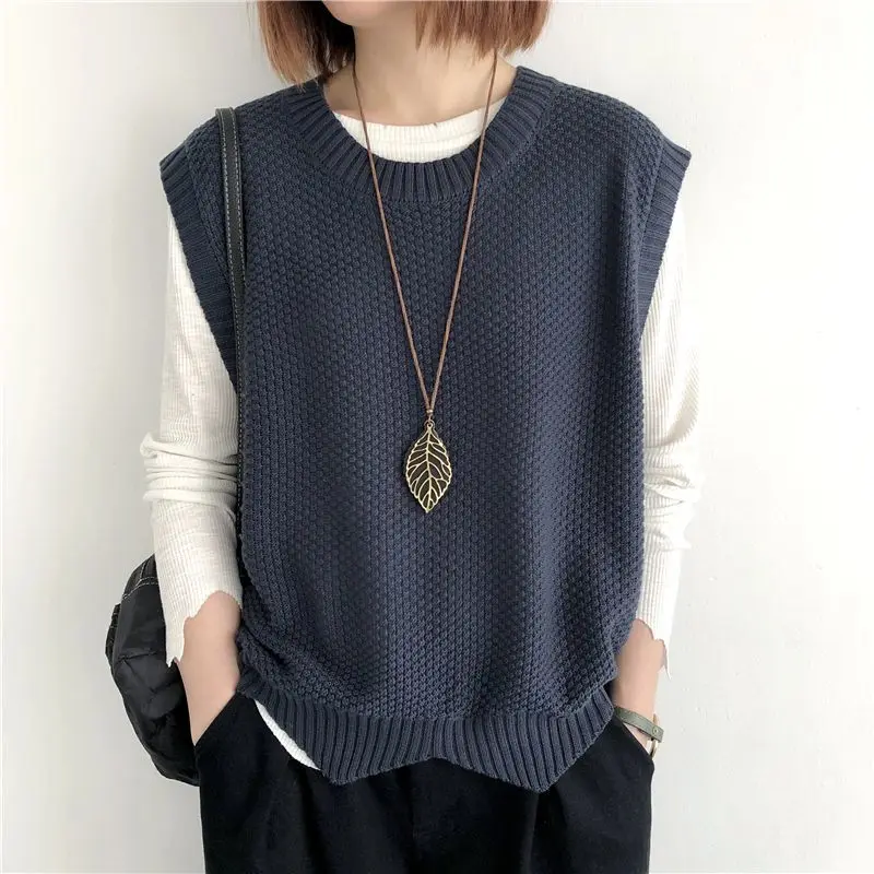 Irregular Loose Knitting Vest Spring Autumn Sleeveless Solid All-match Vintage Short Pullovers Top Casual Fashion Women Clothing