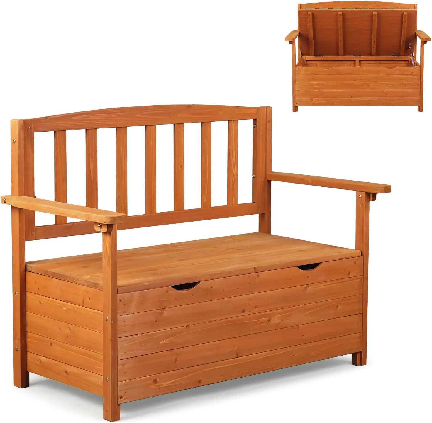 Outdoor Storage Bench Large Wood Deck Box Storage Container With Seating Weatherproof Outdoor Bench Loveseat Two Person Wooden Patio Bench For Entryway Backyard Garden Red Brown