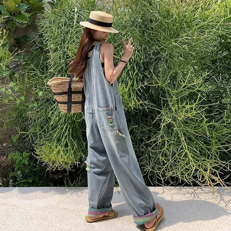 

Jumpsuits Women'S Elegant Long Overalls Folding Embroidery Zipped Harajuku Strapping Tightfitting Special Spliced Regular Pile