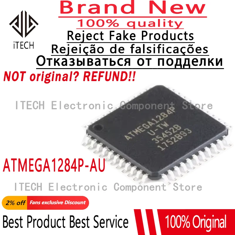 

5pcs/lot Original ATMEGA1284 ATMEGA1284P ATMEGA1284P-AU ATMEGA1284P-AUR TQFP44 Microcontroller Chip 100% New and Genuine