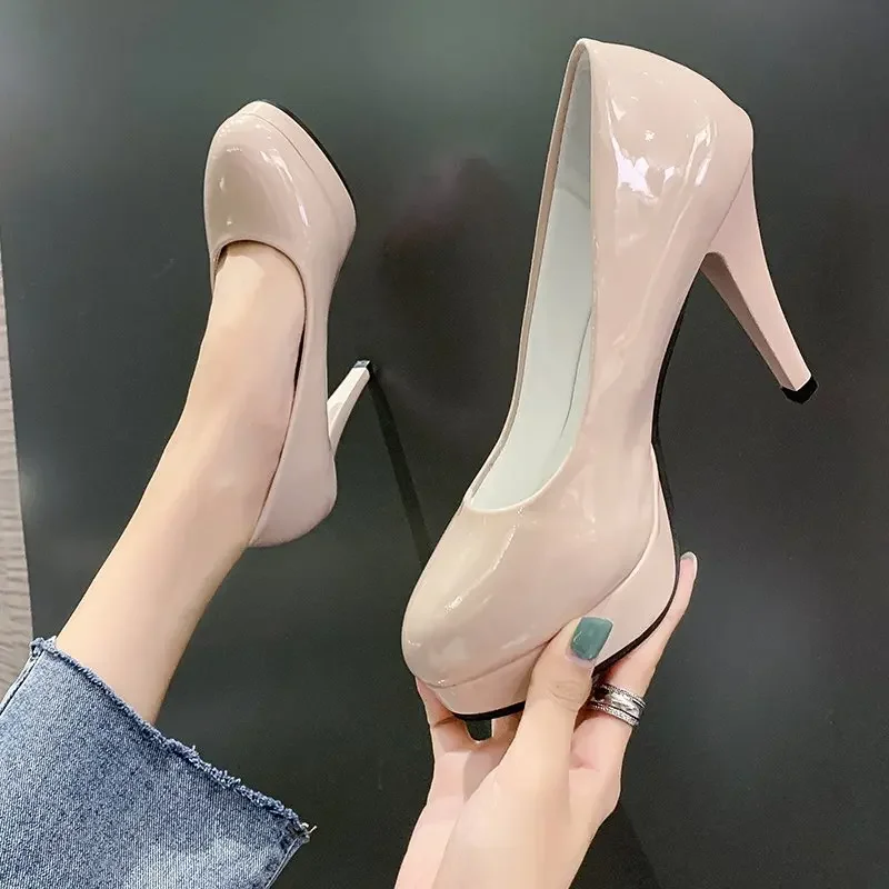 Big Size platform heels women shoes woman pumps ladies Waterproof table round head high heel shallow thick heel