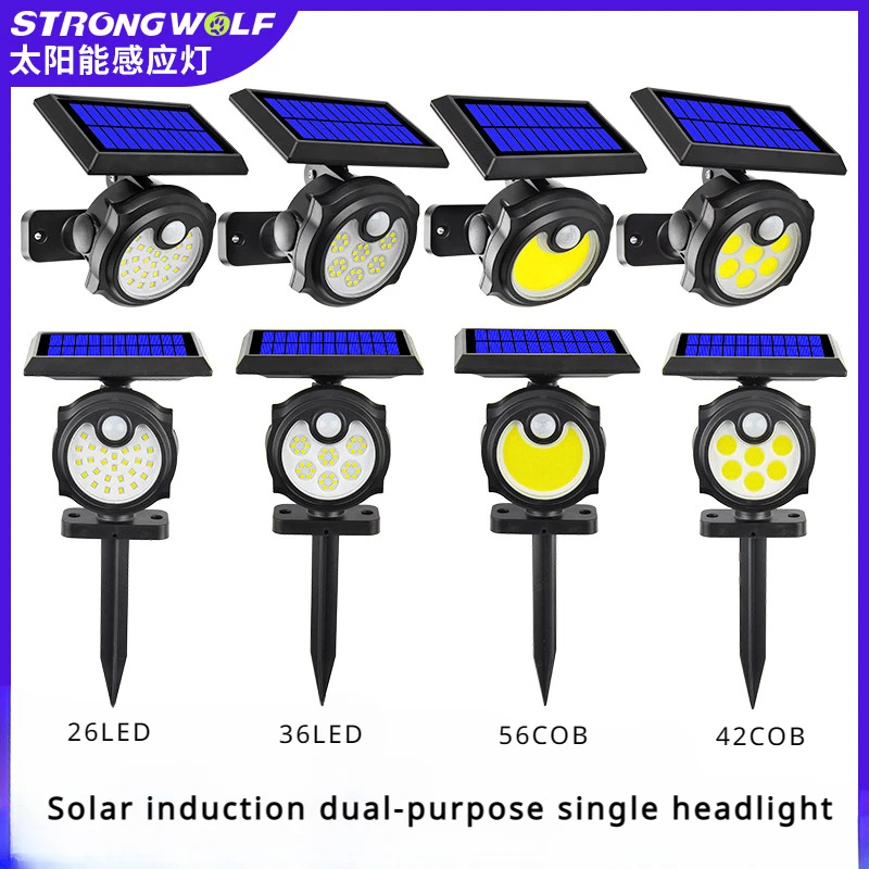 

2024 New Solar Wall Mounted Floor Plug Dual Purpose Single Head Rotatable Wall Lamp Outdoor Courtyard Induction Lawn Lamp