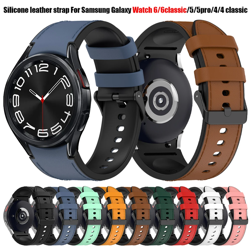 Leather+Silicone Strap For Samsung Galaxy Watch 6 5 Pro 40mm 44mm Replacement Band Watch 6 4 Classic 47 43mm 46mm Bracelet Belt