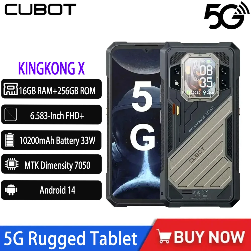 CUBOT KINGKONG X هاتف ذكي متين 5G أندرويد 14 6.583 بوصة 16 جيجابايت رام + 256/512 جيجابايت ROM 10200 مللي أمبير 100 ميجابكسل هاتف محمول NFC 33 واط شحن سريع