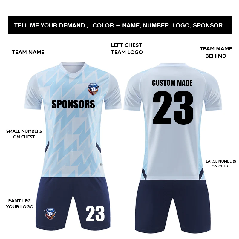 Custom Adult Kids Football Jersey Team Soccer Uniforms Sports Clothes Print logo number Women Futsal Sportswear