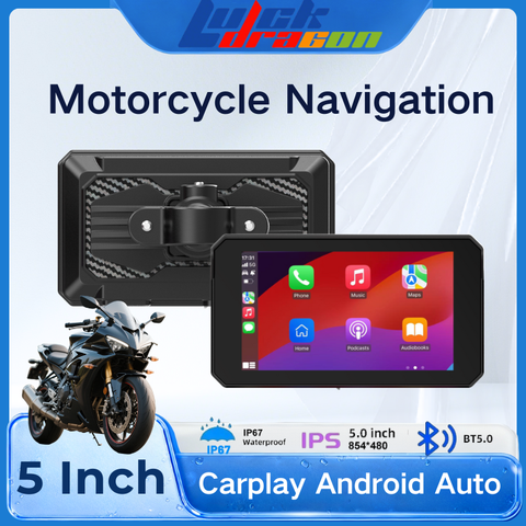 5 Inch Motorcycle Portable GPS Navigation Wireless Carplay Android Auto Display Touch Screen IP67 Waterproof Multimedia Player