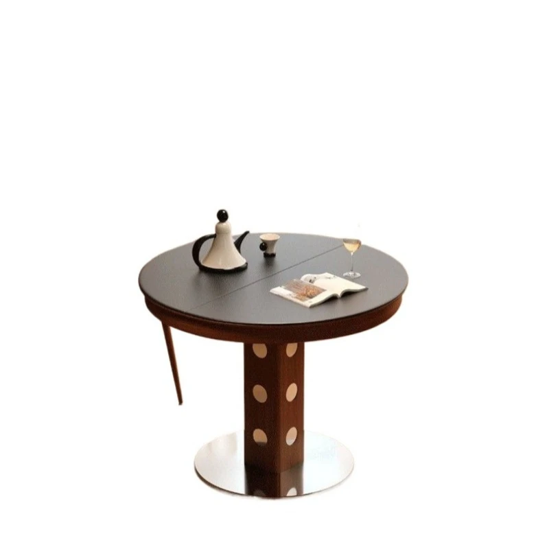 

Folding round table household round table becomes small apartment French retro new solid wood retractable dining table