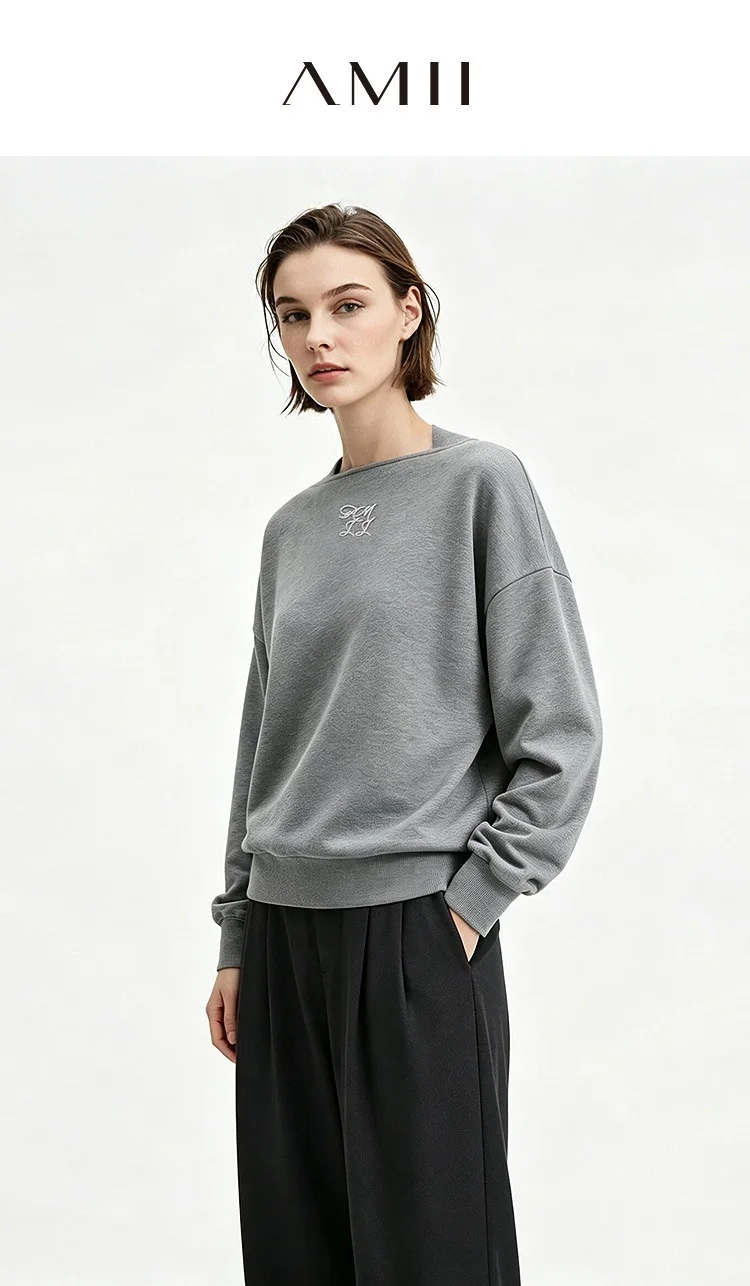 Amii Women's Oversize Sweatshirt Long Sleeve Letter Graphic Drop Shoulder Casual Loose Tops 2026 Autumn Female Clothing 12623134