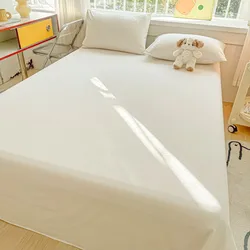 100% 유기농 세탁 코튼 침대 시트, 기본 퍼케일 직조, 부드러운 통기성 친환경, 어린이 성인 플랫 시트 베개 커버, 3 개