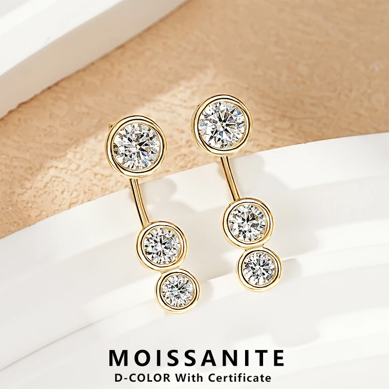 Lnngy Front Back Double Sided 2 in 1 Stud Earring D1.00CT Moissanite Earring For Women 925 Sterling Silver Pierced Ear Jewelry