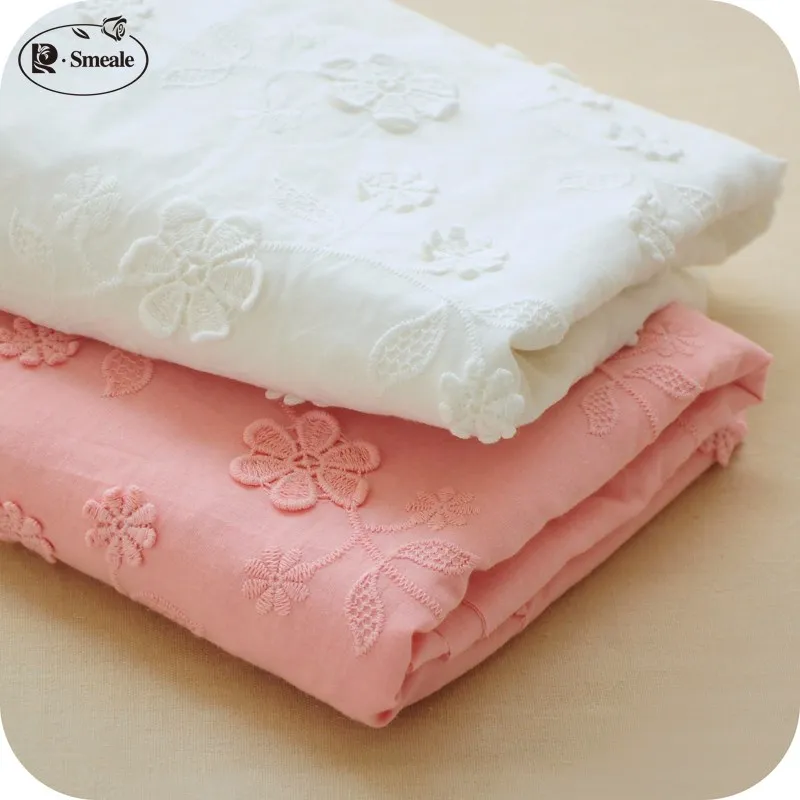 Pink Stereo Embroidery Lace Cotton Cloth, White Fabric, DIY Doll Clothing, Skirt Material, 130cm, RS1002