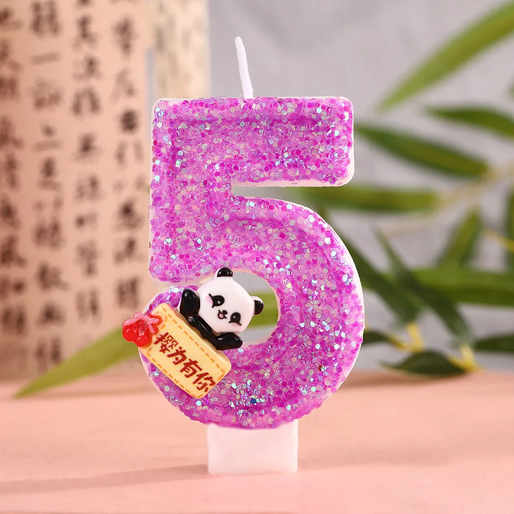 Cartoon Panda Digital Candle, Classic Pink Sequined Dessert Cake, Birthday Candle Plug-in, Festive Party Atmosphere Decoration
