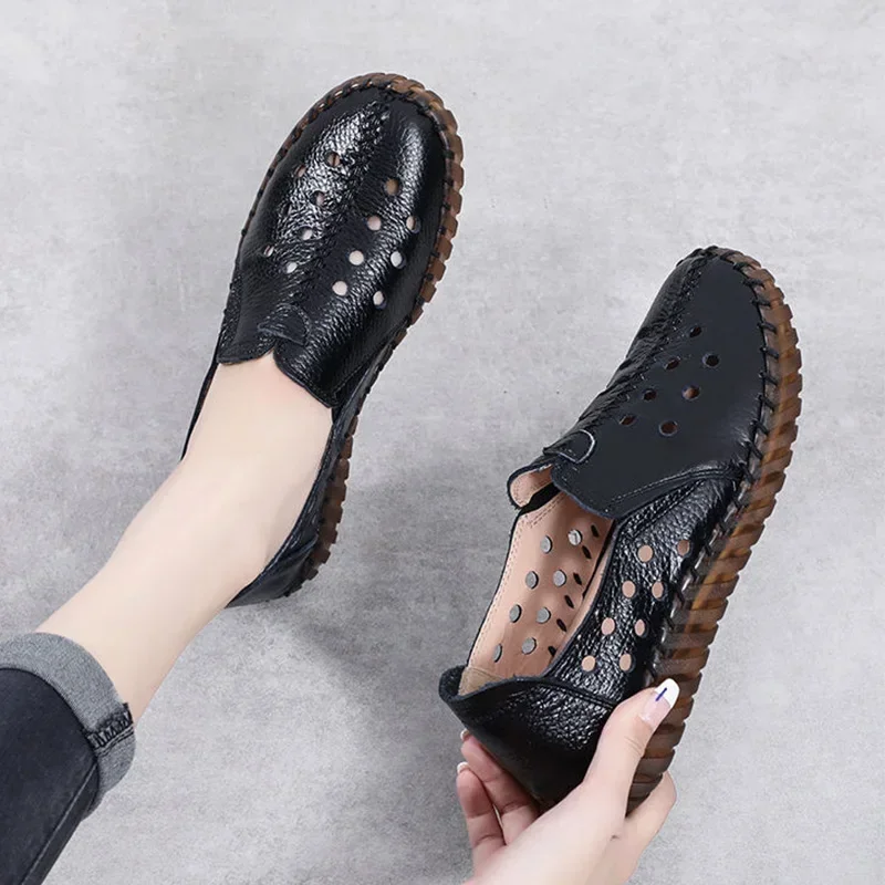 

Maogu Black Leather Flats Loafers Women White Moccasins Women's Flat Shoes Slip on Spring 2024 Woman Black Comfortable Casual 41