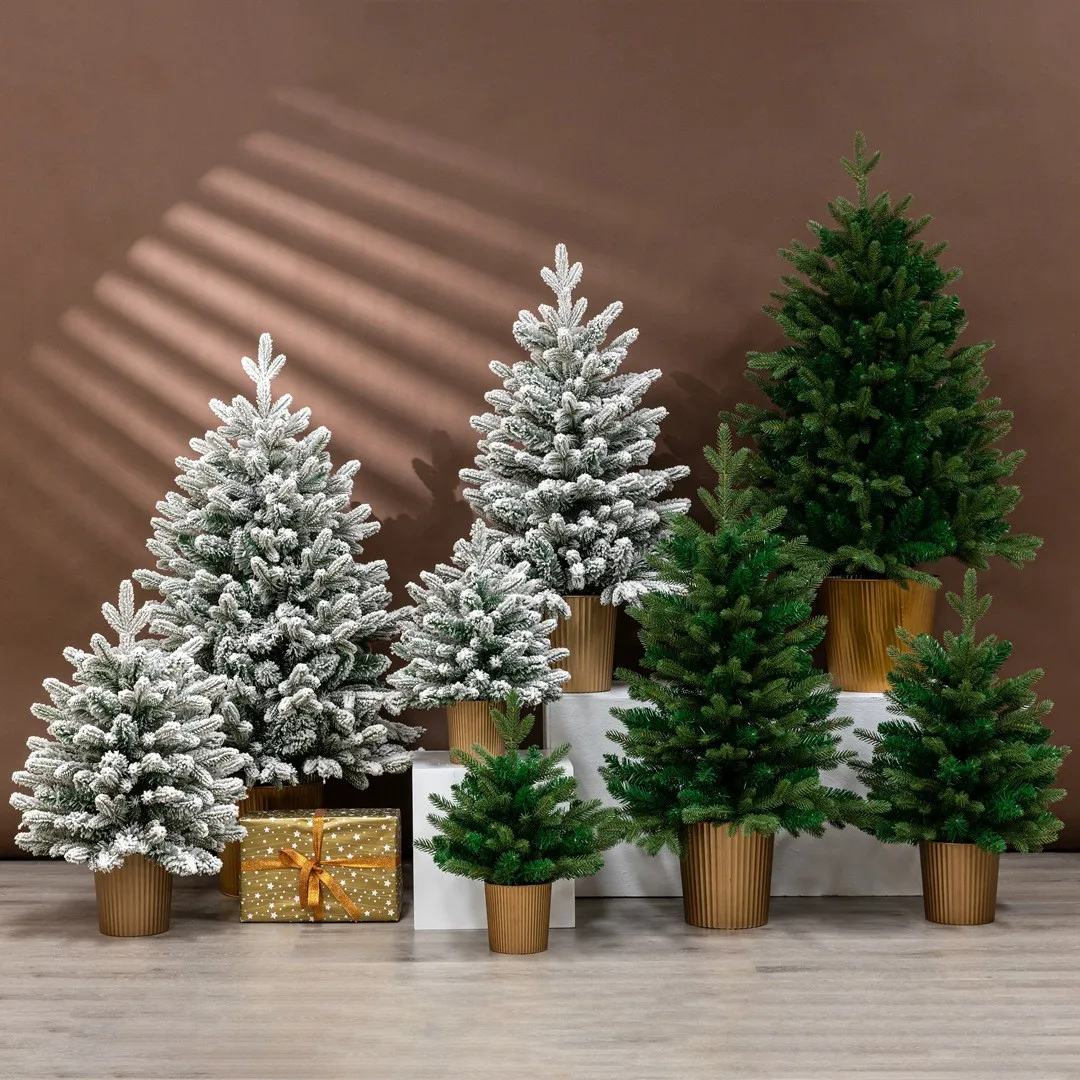 

Christmas Tree Package Simulation Snow Flocked Pre-lit PE Gold Basin Desktop Christmas Tree Package Bare Style Snow Style