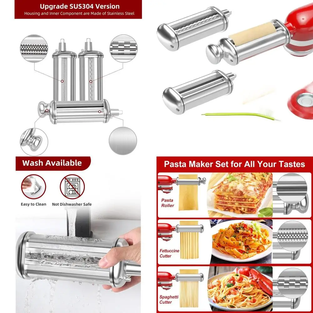 

KitchenAid 3-Piece Pasta Roller Set: Stainless Steel Pasta Maker with Spaghetti and Fettuccine Cutters