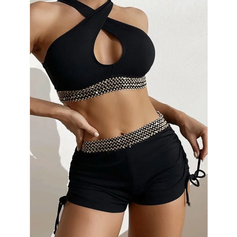 Black Separate Swimsuits Tankini Set Female Swimwear Sports Beach Swim Wear Two-Piece Bathing Suit Pool Women Swimming Suit 2024