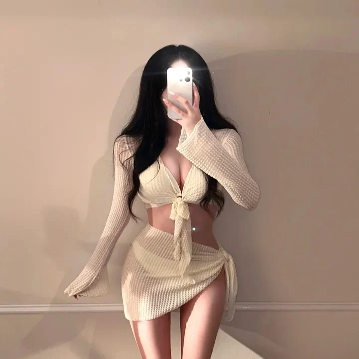 

2026 New Sensual Women's Bikini Four-piece Set Tee-point Cover up White-enhancing Hot Spring Swimming Suit Polyester Nylon ...