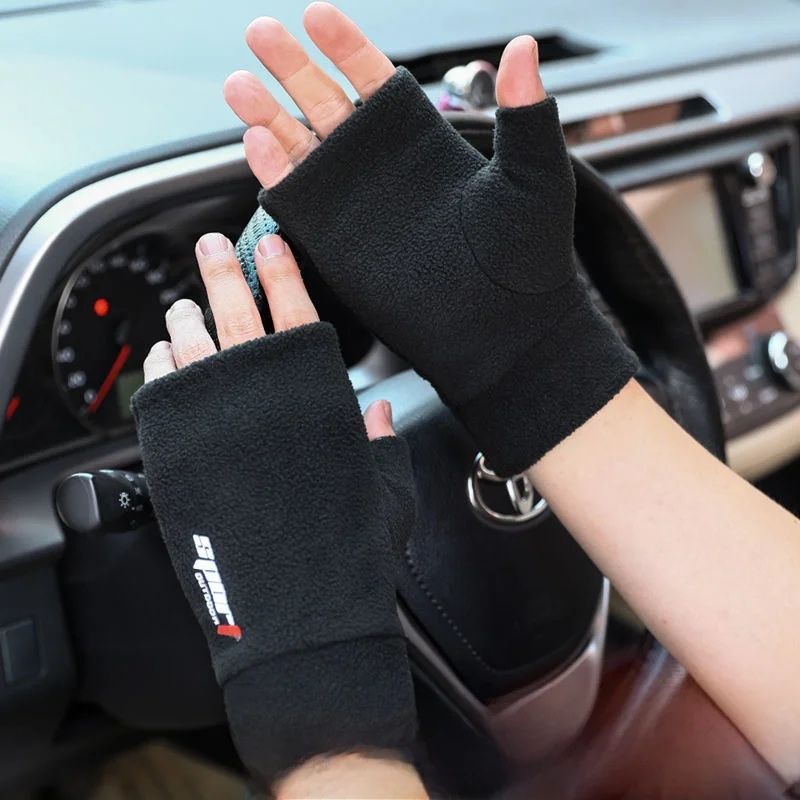 Warm Fleece Lined Half Finger Gloves for Men And Women Driving Cycling Writing Winter Students Typing Car Riding Gloves