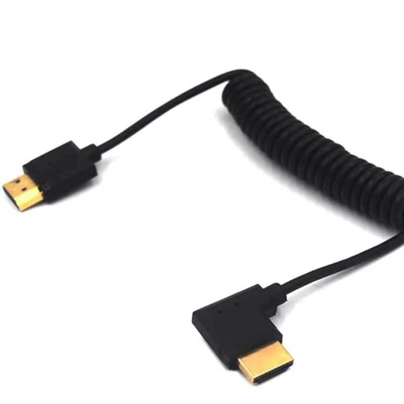 HDMI-compatible 2.0 to 90 Degree HDMI Stretch Spring Flexible Thin HD Cable 4K*2K@60HZ OD 3.2mm HDMI-compatible Spiral Cable