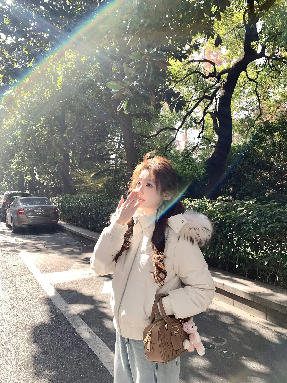 

Zhenzhen Home Old Money ort Puffer Jaet Hooded White Du down Thi Outerwear Big Fur Collar Waist-Cinching