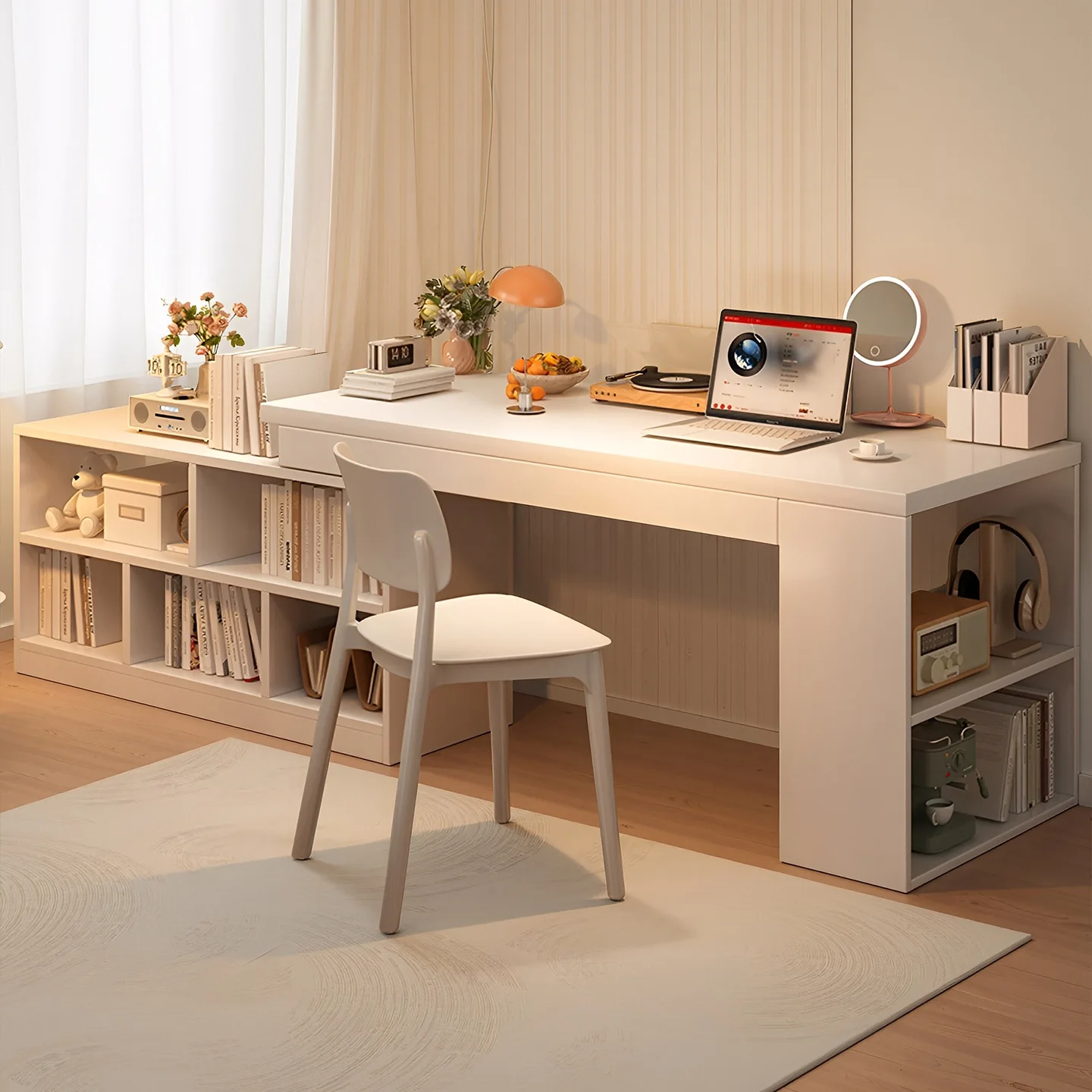 Desk, bookshelf, integrated table, retractable table against the wall, living room partition, bar table, household computer
