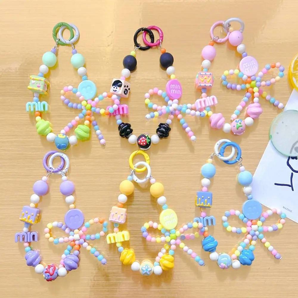 M Letter Candy Color Beaded Phone Chain Bow Bead Hand-Painted Wrist Strap Block Y2K Cute Bead Phone Chain Girls Gift