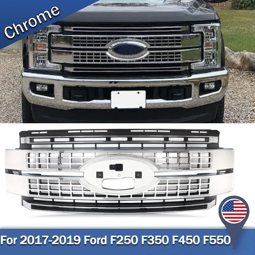 Fits 17-2019 Ford Super Duty F250 F350 F450 F550 Ford Bumper Chrome Grille Grill