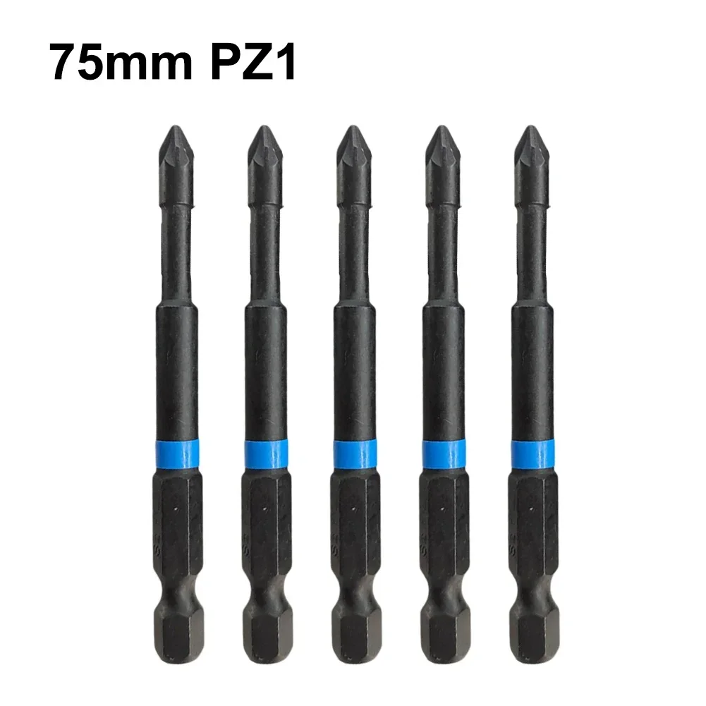 5Pcs Magnetic Screwdriver Bit Set 75mm 1/4inch Shank Pozidriv Head Screw Driver Bit Electric Screwdriver Bits PZ1 PZ2 PZ3