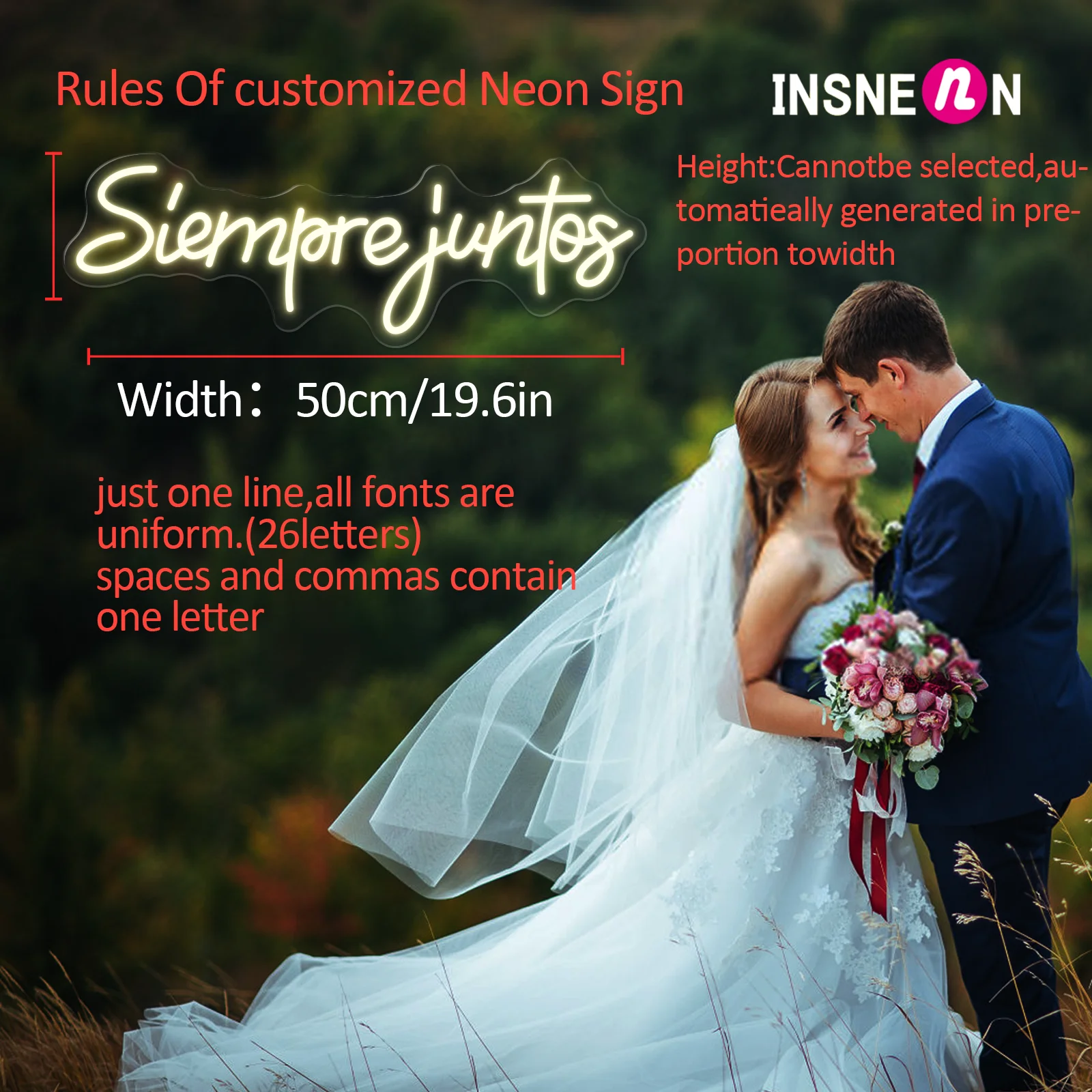 Siempre Junchassis-Enseignes au néon personnalisées, Enseignes au néon espagnoles, Always Together, Enseignes au néon LED pour mariage, ixde fiançailles, Décoration murale pour la maison