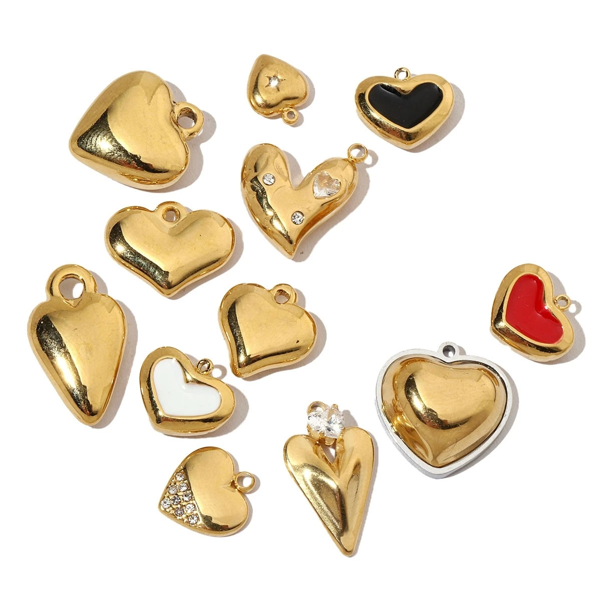 3Pcs/Lot Stainless Steel Rhinestone Charms Enamel Heart Pendants For DIY Making  Bracelet Necklace Jewelry