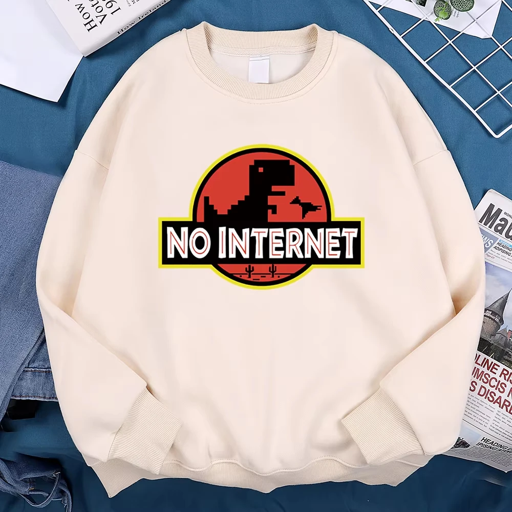 No Internet Fun Little Dinosaur Hoody Men Autumn Fleece Sportswear Comfortable Personality Hoody Loose Pullover Fleece Clothing