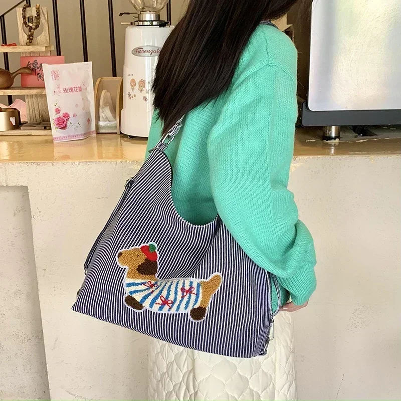 Sausage Dog Multi Functional Bag for Women 2024 New Large Capacity Single Shoulder Tote Bag Fashion Striped Bolsa De Hombro