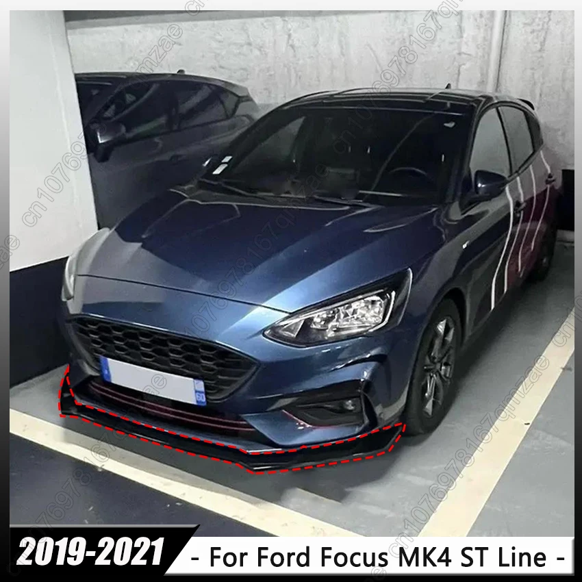 For Ford Focus MK4 ST Line 2019-2021 Pre-LCI Front Bumper Lip Chin Spoiler Splitter Lip Guard Protector Cover Kit Tuning