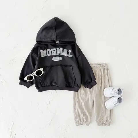 유아용 긴팔 후드 상의 및 바지 세트, 스포츠 세트 코튼 유아복, 용수철 아동복, 남아용 의류, 2 개, 신제품