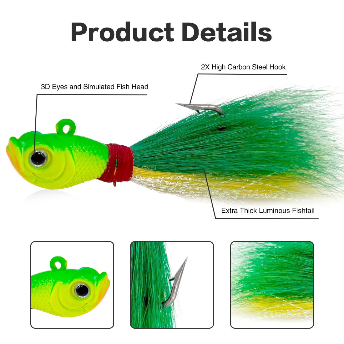 FishTrip Bucktail Jig Kopf Haken Haar Jig Haken Angeln 7-56g Meer Mehrfarbige Forelle Bass Angeln Köder Zubehör salzwasser – Detail 3