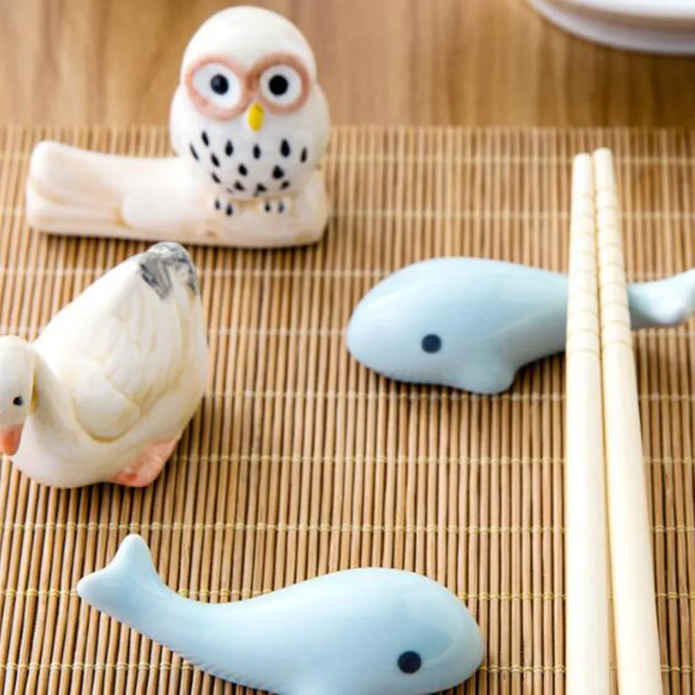 3Pcs Lovely Ceramic Owl Chopstick Holder Japanese Style Chopsticks Rest Pillow Rack Spoon Fork Holder Home Tableware Accessories