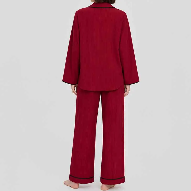 Women Long Sleeves Shirt&pants Pajamas Set Autumn New Lapel Homewear Sleepwear Black Lines Mujer Loungewear Casual Loose Pjs