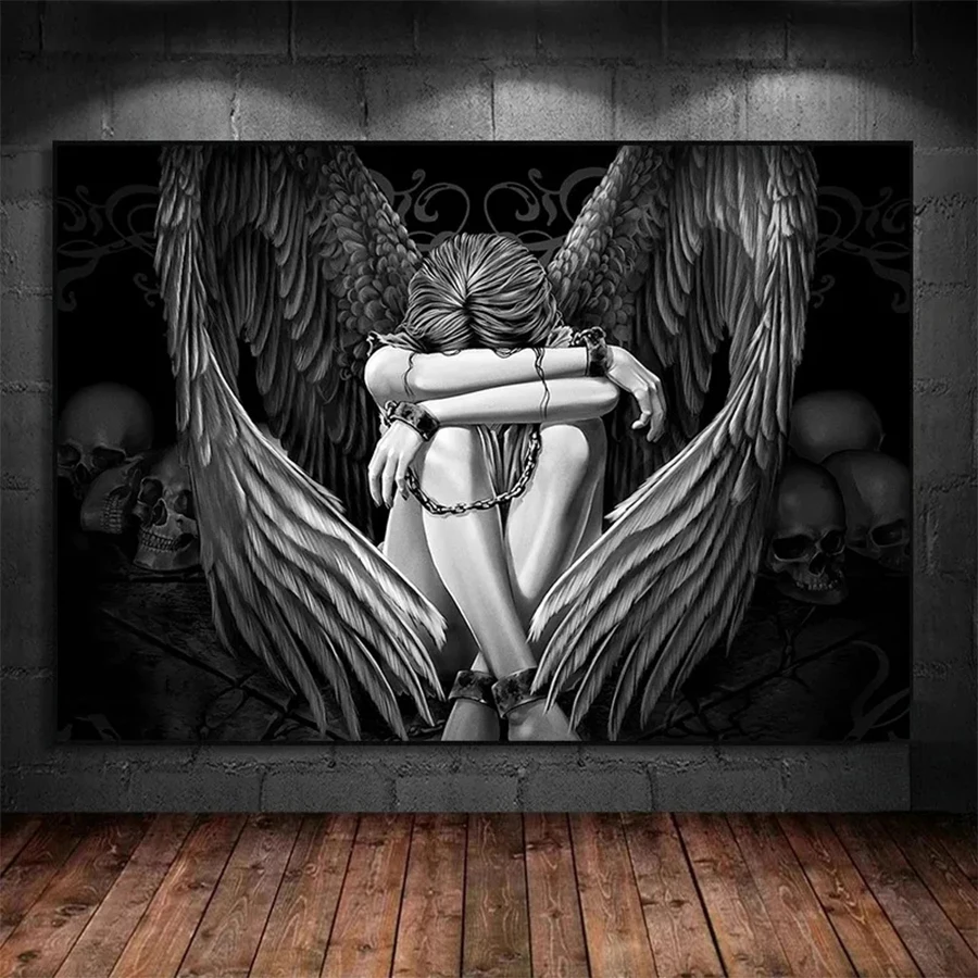 Full Diamond Painting Modern Black and White Art: The Angel Crying with Sadness Mosaic Picture Diamond Embroidery Home Decor