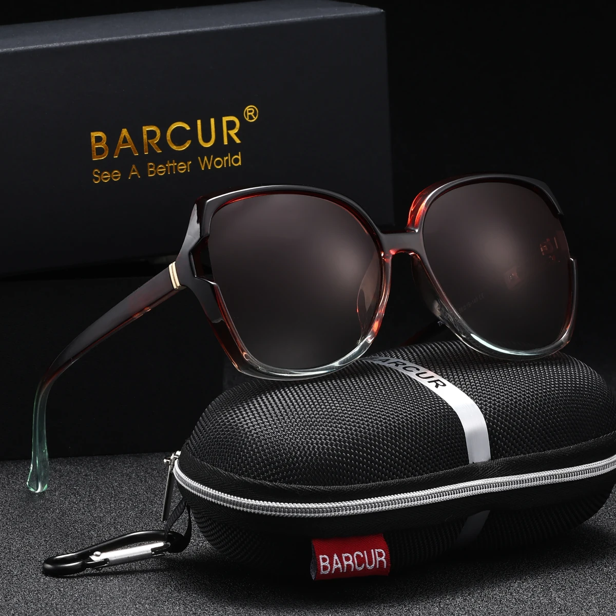 BARCUR Oversize PC Frame Women Sunglasses Stylish Gradient Lenses Apparel Accessories UV400 Protective Polarized Sunglasses