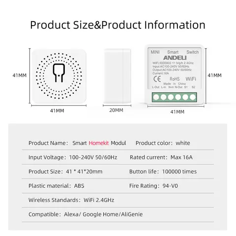 ANDELI 16A Mini Smart Switch Homekit DIY-ljusströmbrytare 2-vägs trådlös smart hem röststyrning med Siri Alexa Google Home 8 best sales HomeKit Smart Switch - №7