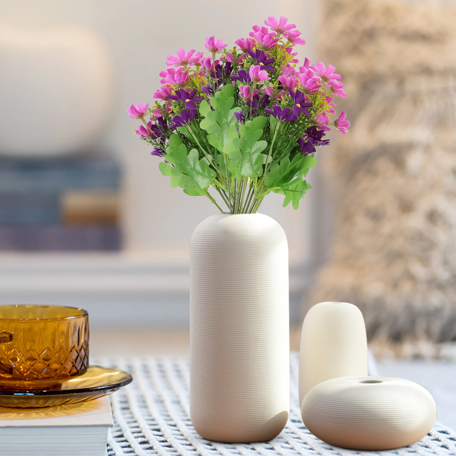 

3Pcs 28-Cluster Daisy Bouquet Artificial Premium Plastic Marguerite Flower for Home Wedding Decoration Bunch Chrysanthemum Mum