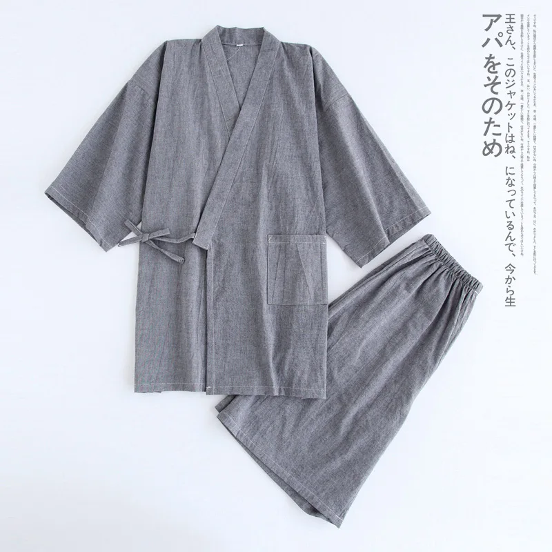 

Summer Kimonos Short-sleeved Shorts Men's Pajamas Loose Leisure V-Neck Couple Pijama Cotton Thin Striped Lounge Set