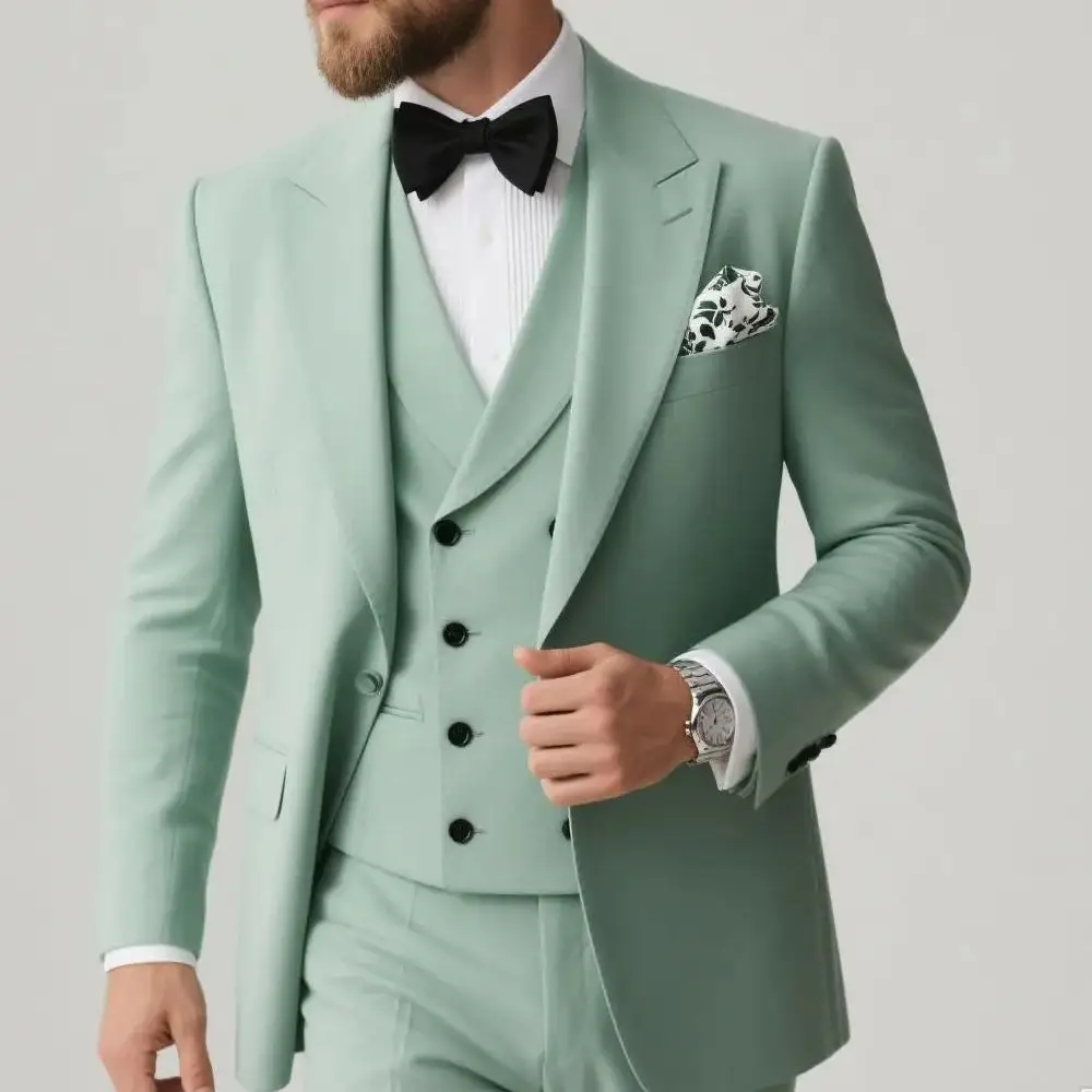 

Dark Green Mens Suits For Groom Tuxedos Notched Lapel Slim Fit Blazer 3 Piece Jacket Pants Vest Wedding_Business Man Clothing