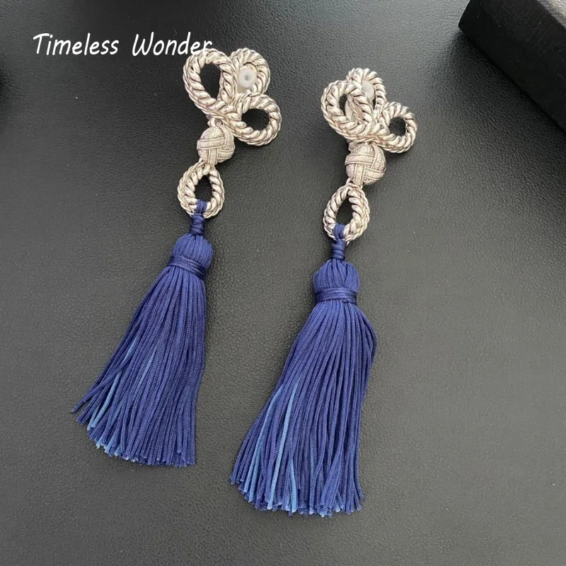 Timeless Wonder Retro Geo Chinese Knot Tassel Clip on Earrings for Women Designer Jewelry Punk Luxury Brand Rare Top Runway 335