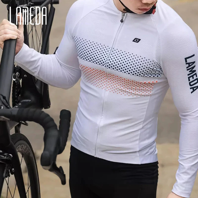 LAMEDA Men's Long-sleeved Cycling Jersey Quick Dry Breathable Spring Bicycle Jersey Racing Clothing MTB Jersey Man with Pockets