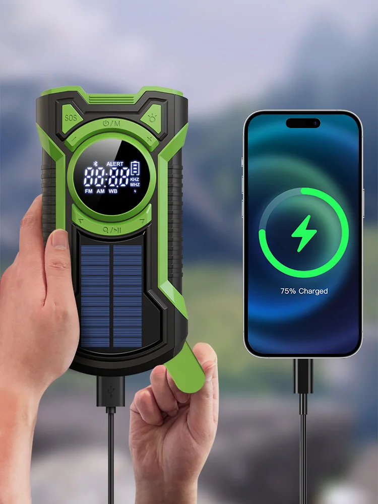 Solar Power Emergency Outdoor Camping AM/FM/NOAA Weather Radio Hand Crank Generator Radio with Flashlight Power Bank SOS Alarm