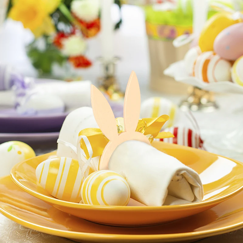 10pcs Easter Bunny Ears Napkin Ring Easter Rabbit Napkin Holder Happy Easter Home Table Decoration Birthday Dinner Banquet Decor